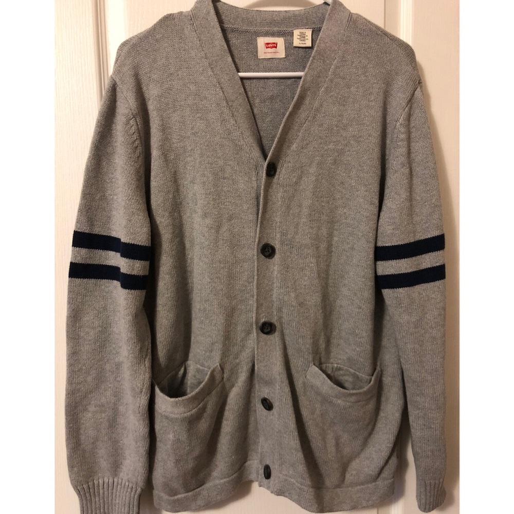 Gray Levi’s cardigan with blue stripes - Picture 1 of 5